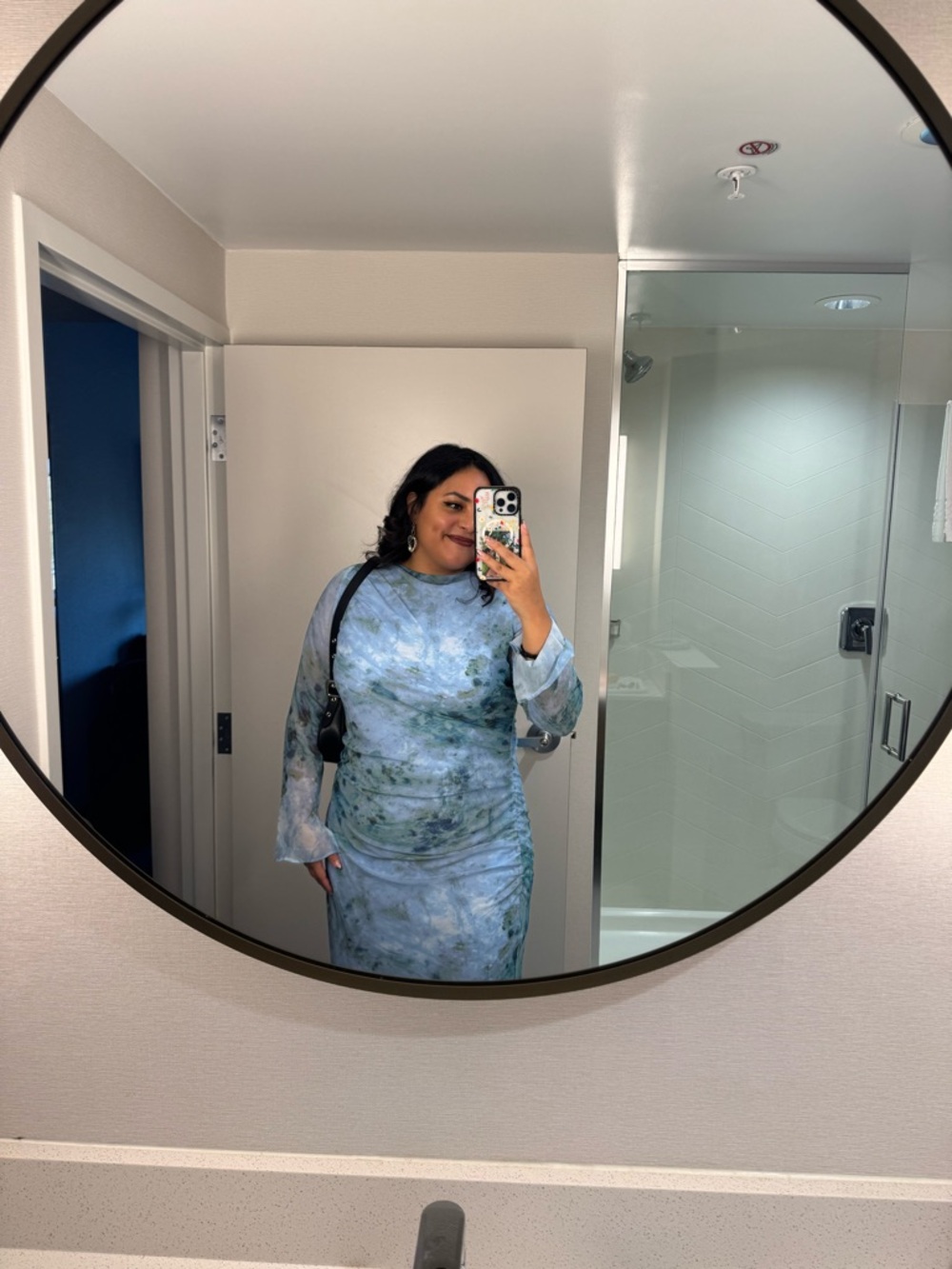 ASOS DESIGN Blue Green Tie-Dye Long Sleeve Bodycon Dress